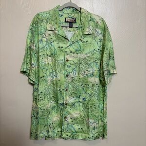 Havana Jack's Cafe Men's Button Down Shirt Short Sleeve Hawaiian Green‎ Large